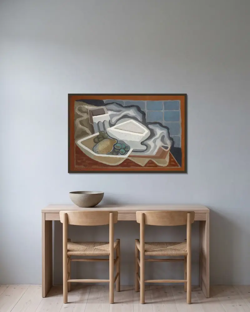 Zitrone und Traube von Juan Gris gerahmt an einer Wand