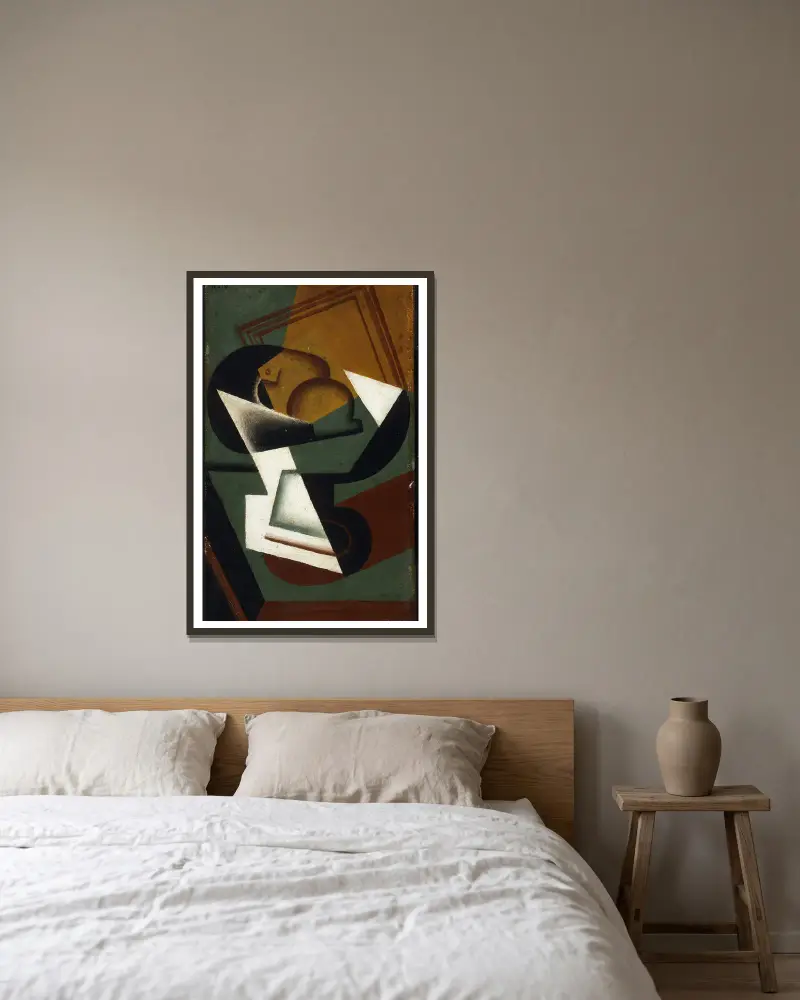 Dish of Fruit av Juan Gris inramad på en vägg