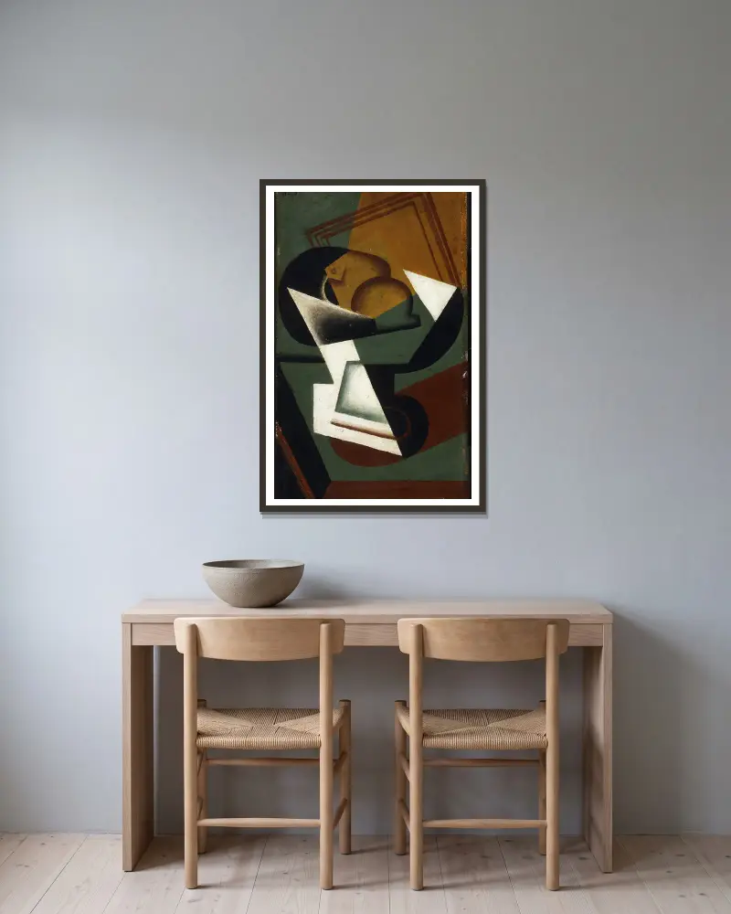 Dish of Fruit av Juan Gris inramad på en vägg