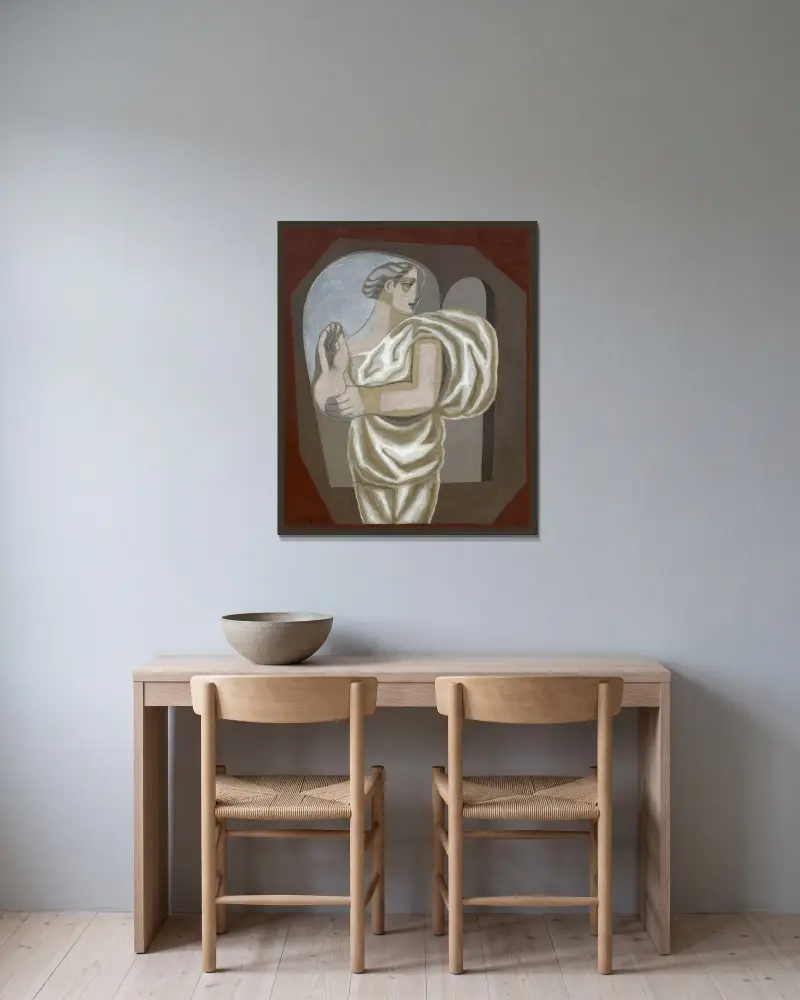 Draperad kvinna av Juan Gris inramad på en vägg