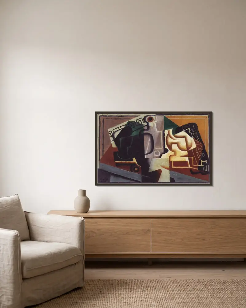 Glas och karaff av Juan Gris inramad på en vägg