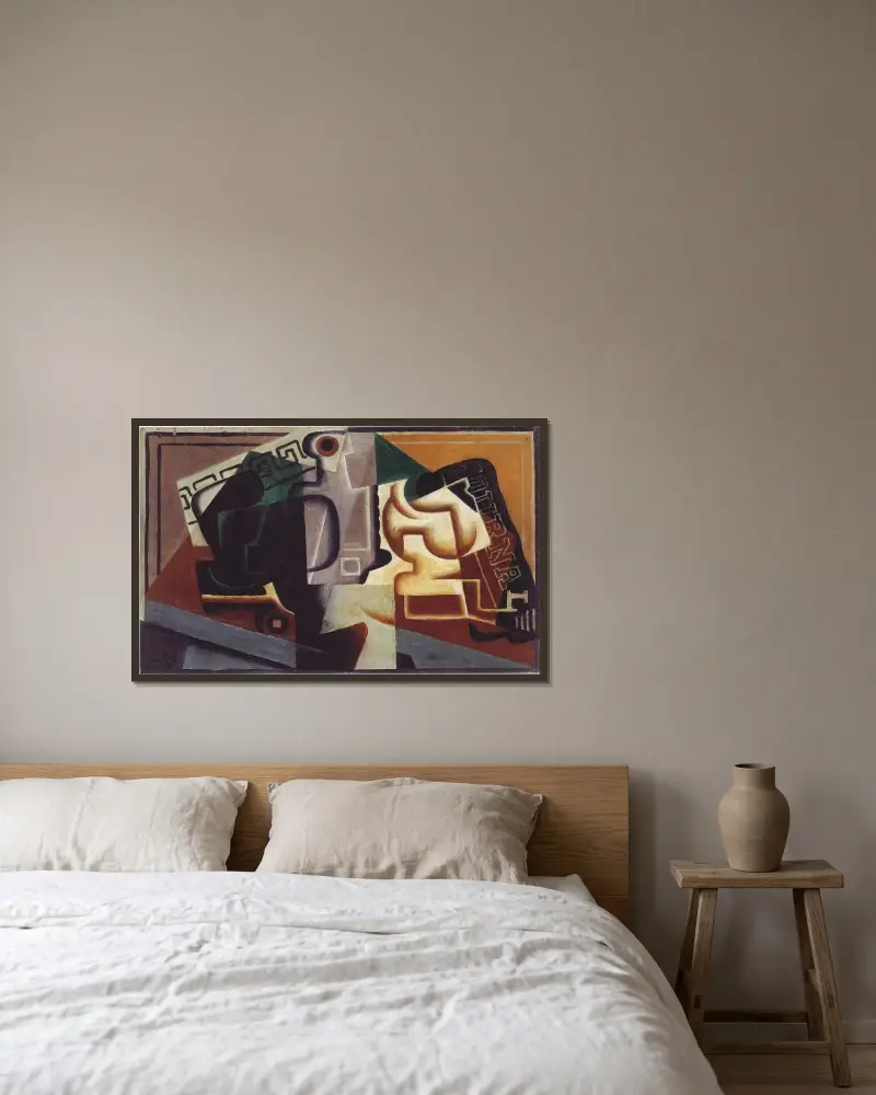 Glas och karaff av Juan Gris inramad på en vägg