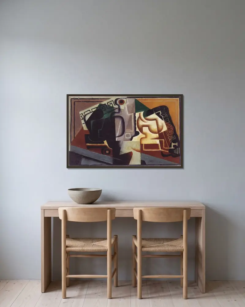 Glas och karaff av Juan Gris inramad på en vägg