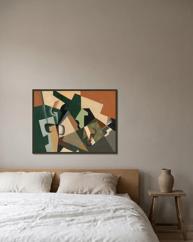 Glas och schackbräde av Juan Gris inramad på en vägg