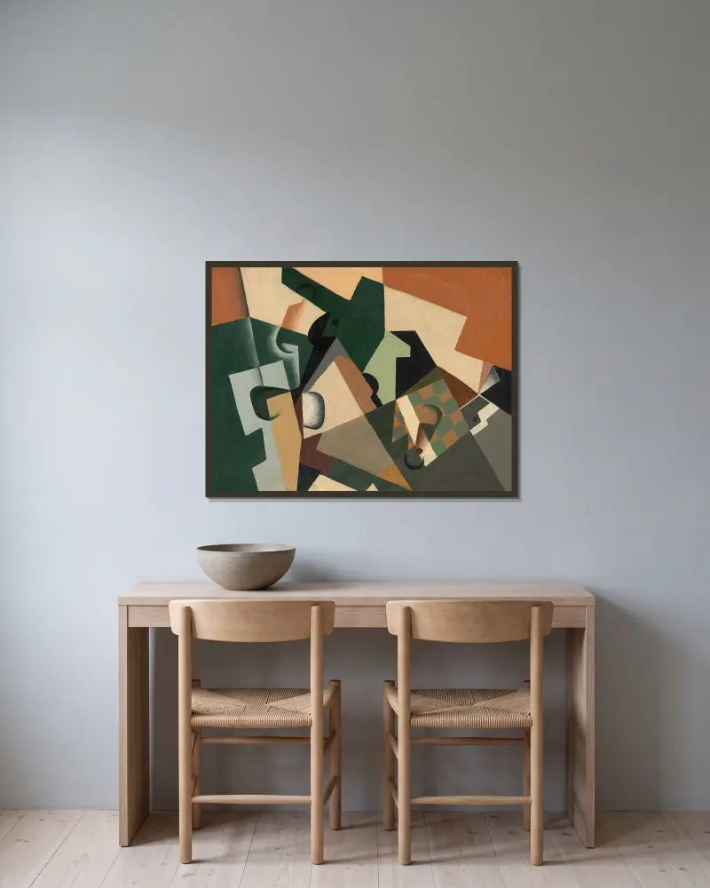 Glas och schackbräde av Juan Gris inramad på en vägg