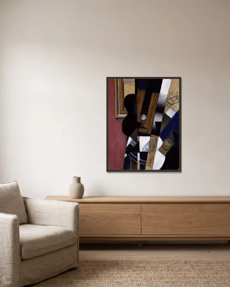 Gitarr och pipa av Juan Gris inramad på en vägg