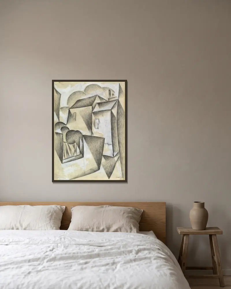Hus i Paris, Place Ravignan av Juan Gris inramad på en vägg