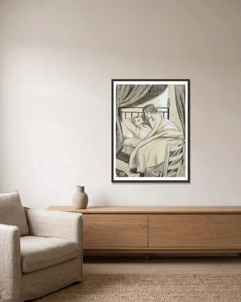 Die letzte Nacht von Juan Gris gerahmt an einer Wand