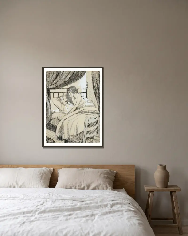 Die letzte Nacht von Juan Gris gerahmt an einer Wand