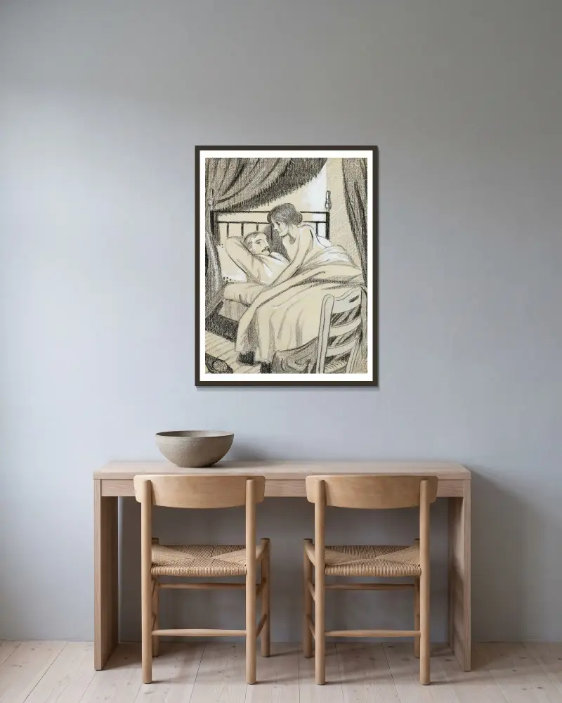 Die letzte Nacht von Juan Gris gerahmt an einer Wand