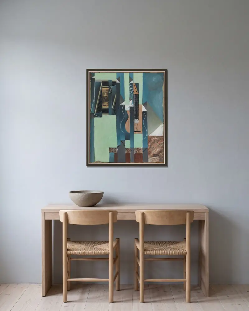 Gitarren av Juan Gris inramad på en vägg