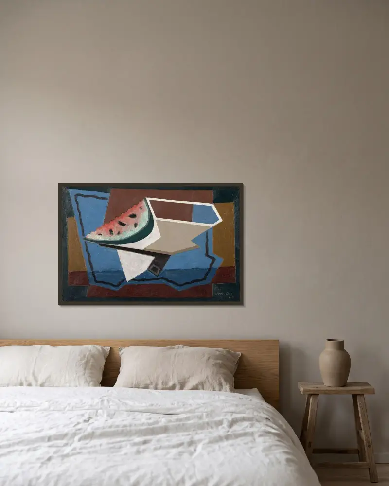 Vattenmelonskivan av Juan Gris inramad på en vägg