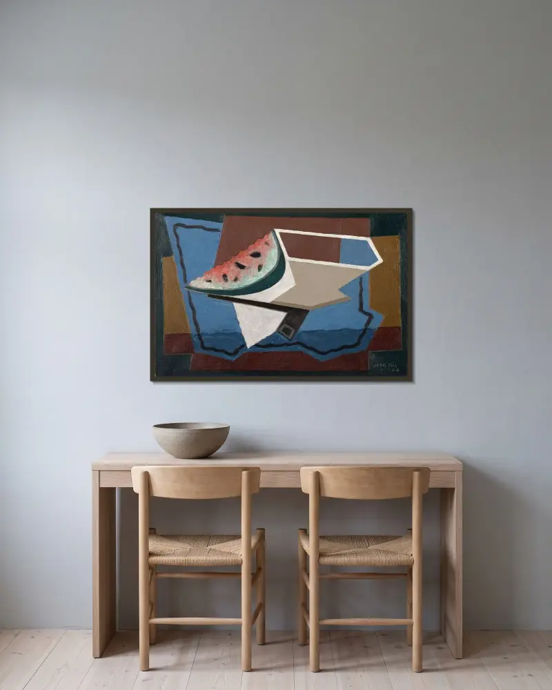 Vattenmelonskivan av Juan Gris inramad på en vägg