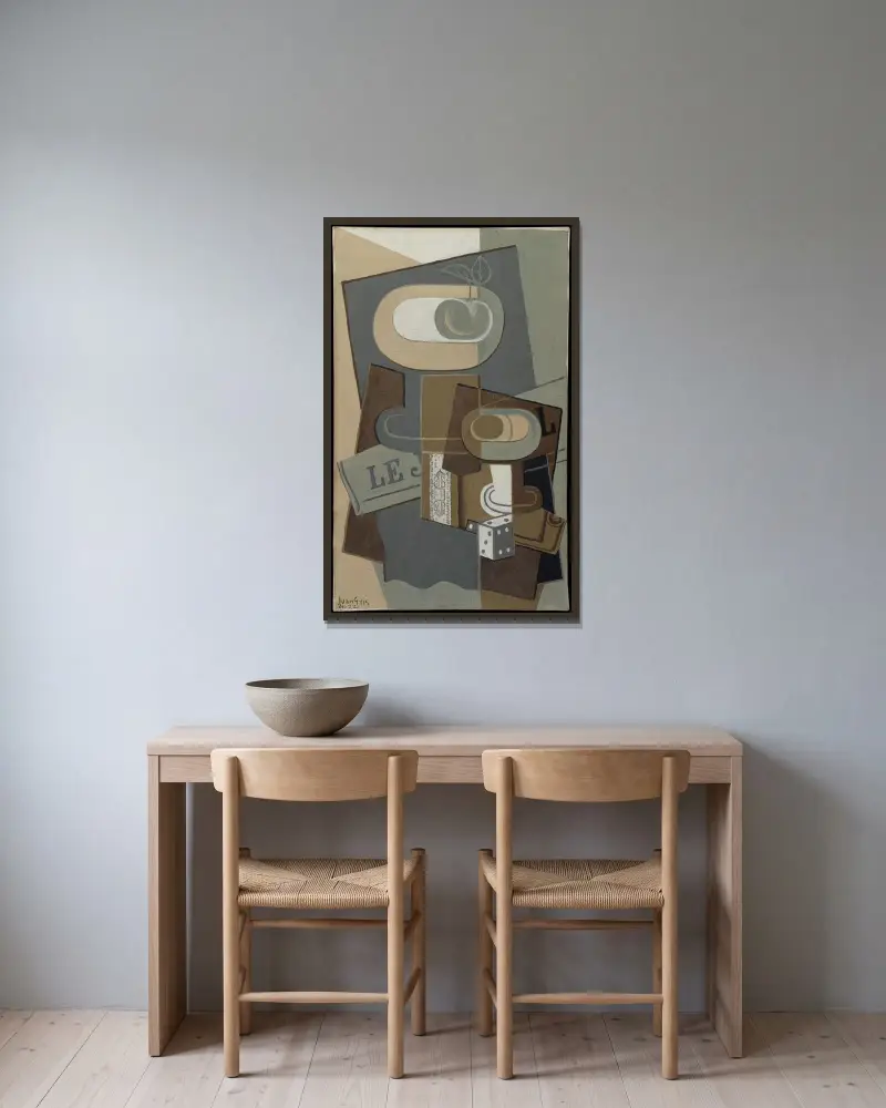 Tärningen av Juan Gris inramad på en vägg