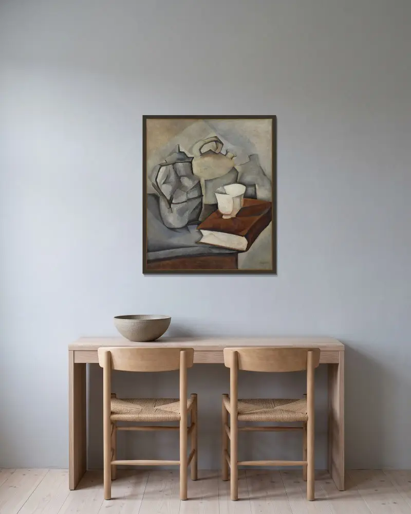 Boken av Juan Gris inramad på en vägg