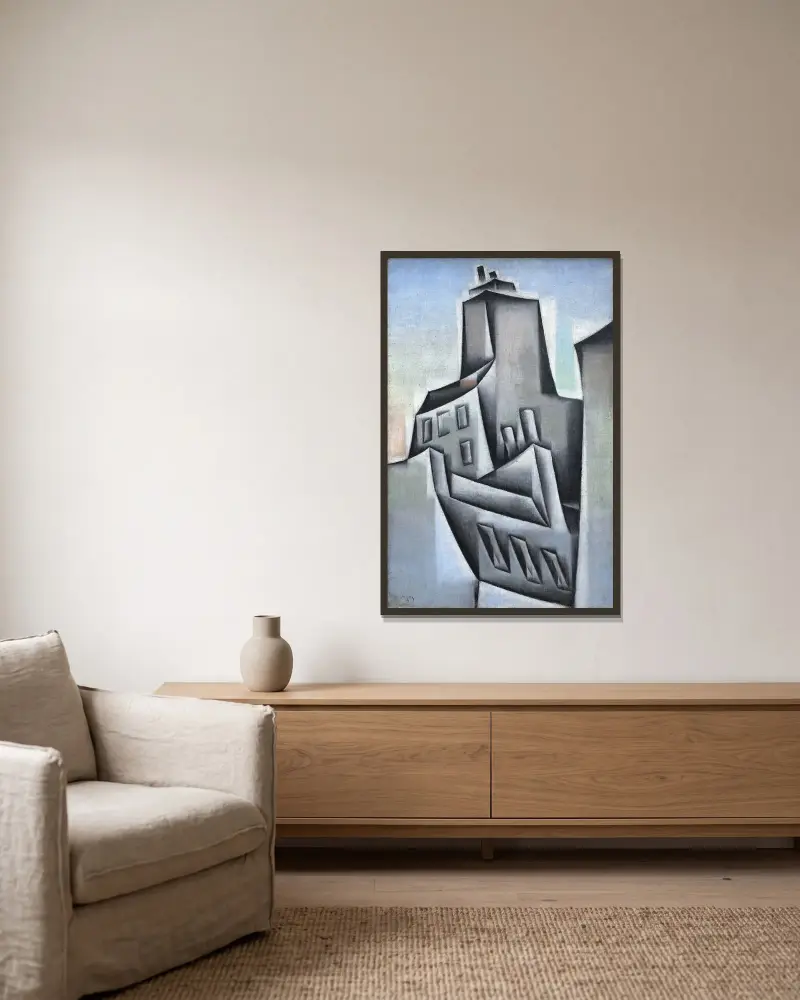 Hus i Paris av Juan Gris inramad på en vägg
