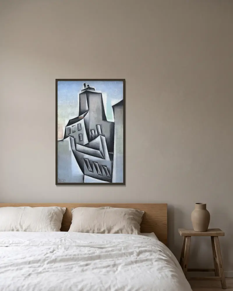 Hus i Paris av Juan Gris inramad på en vägg
