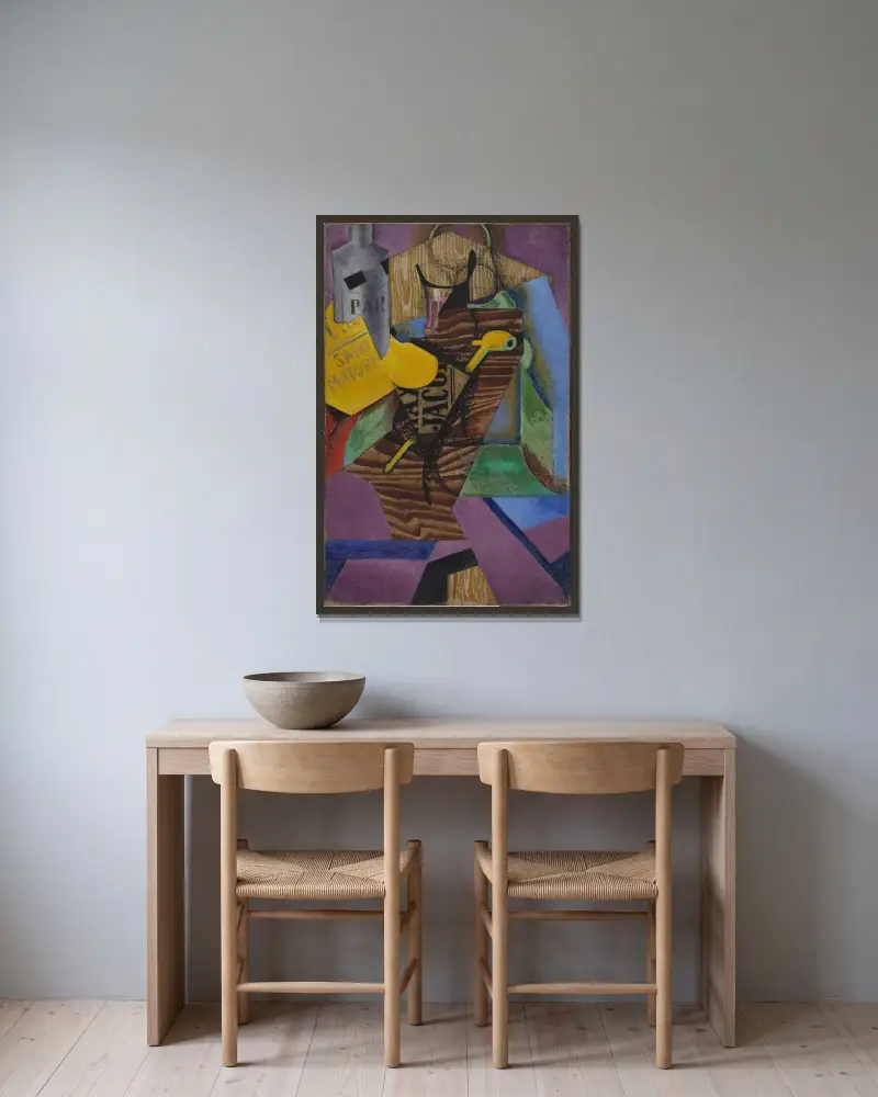 Stillleben mit Buch von Juan Gris gerahmt an einer Wand