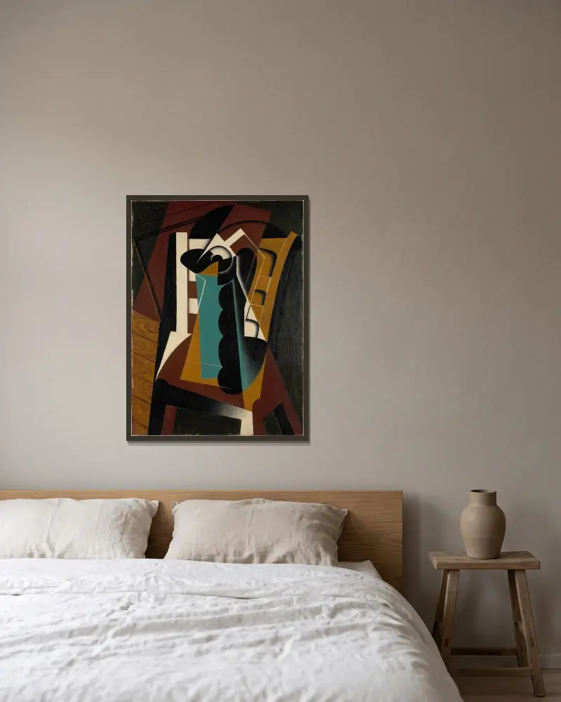 Stilleben på stol av Juan Gris inramad på en vägg