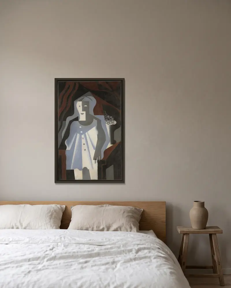 Pierrot à la grappe av Juan Gris inramad på en vägg