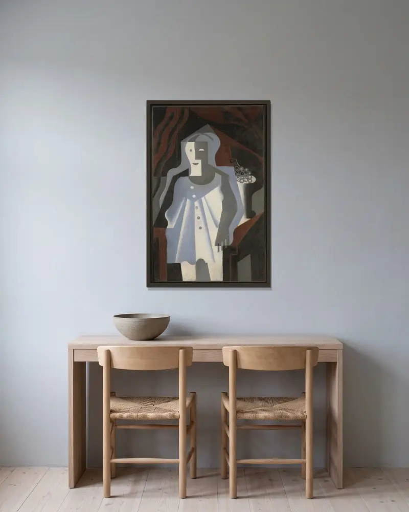 Pierrot à la grappe av Juan Gris inramad på en vägg