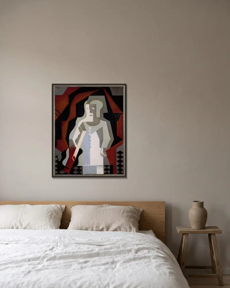 Pierrot med gitarr av Juan Gris inramad på en vägg