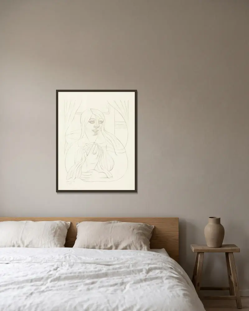 Porträtt av ung flicka av Juan Gris inramad på en vägg