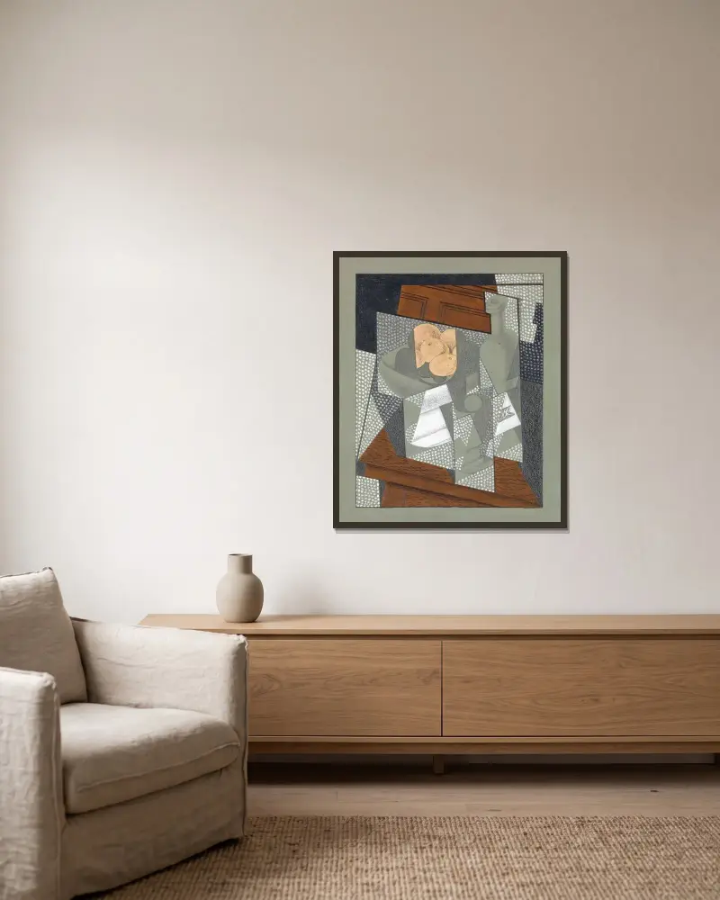 Fruktskålen av Juan Gris inramad på en vägg