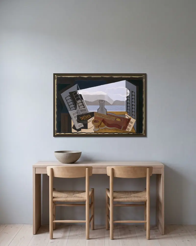 Otevřené okno, Juan Gris v rámu na stěně