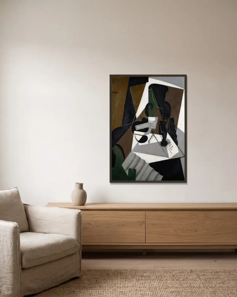 Burk med jordgubbssylt av Juan Gris inramad på en vägg