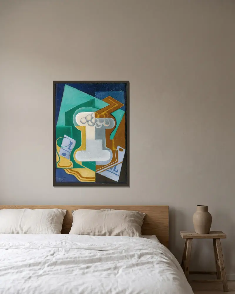 Glas och frukt av Juan Gris inramad på en vägg