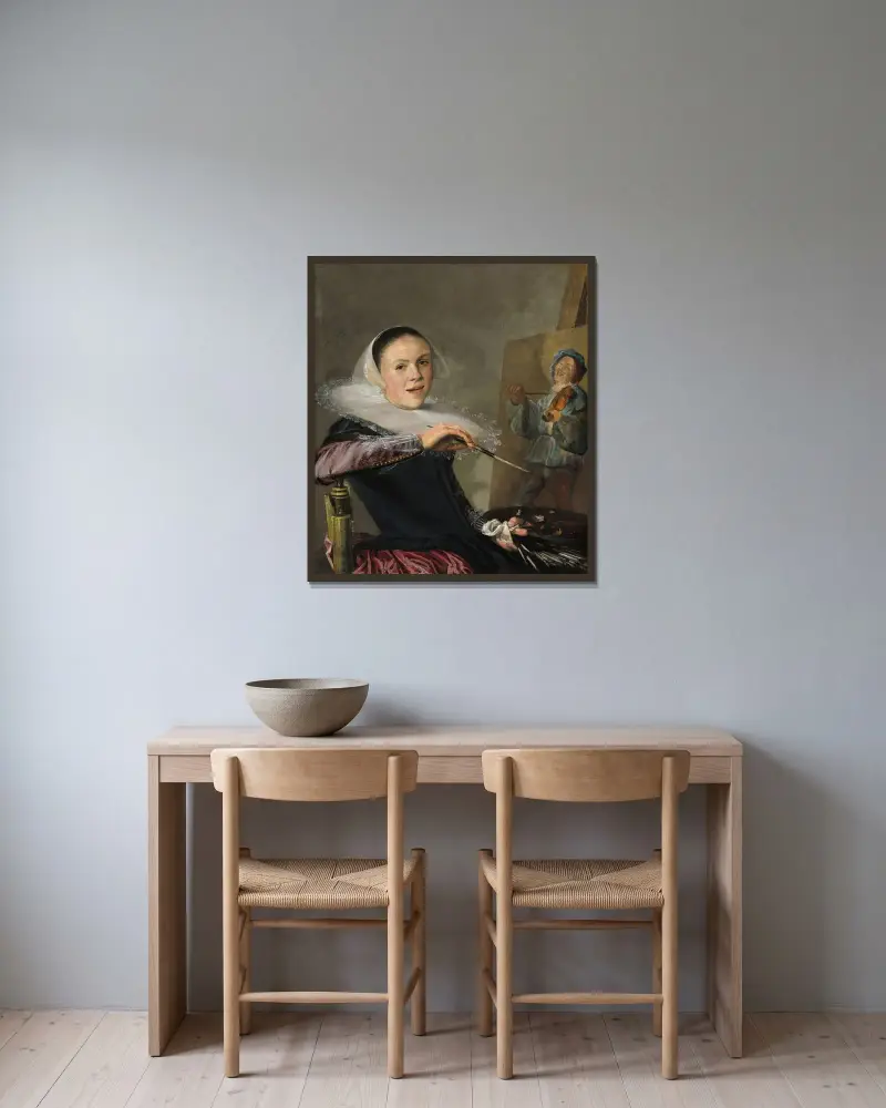 Self-Portrait av Judith Leyster inramad på en vägg