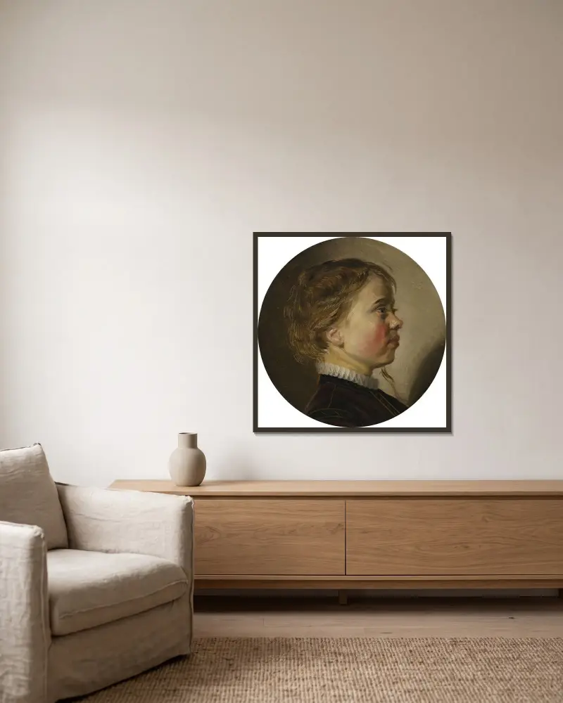 Young Boy in Profile av Judith Leyster inramad på en vägg