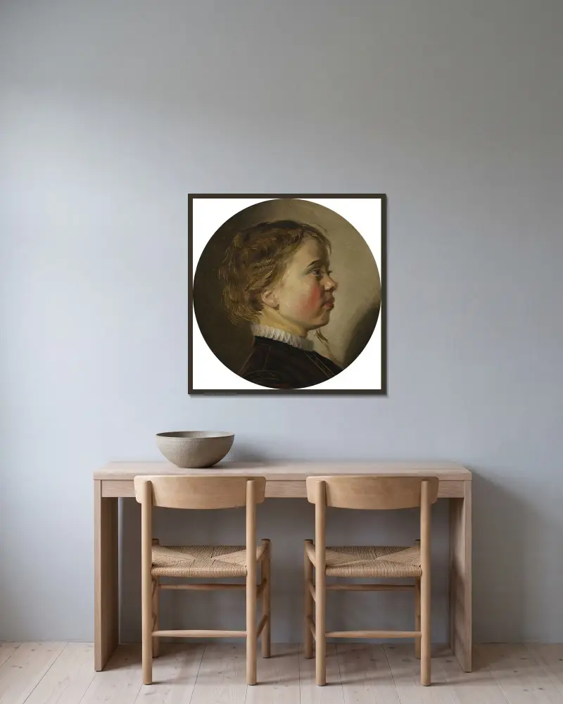 Young Boy in Profile av Judith Leyster inramad på en vägg
