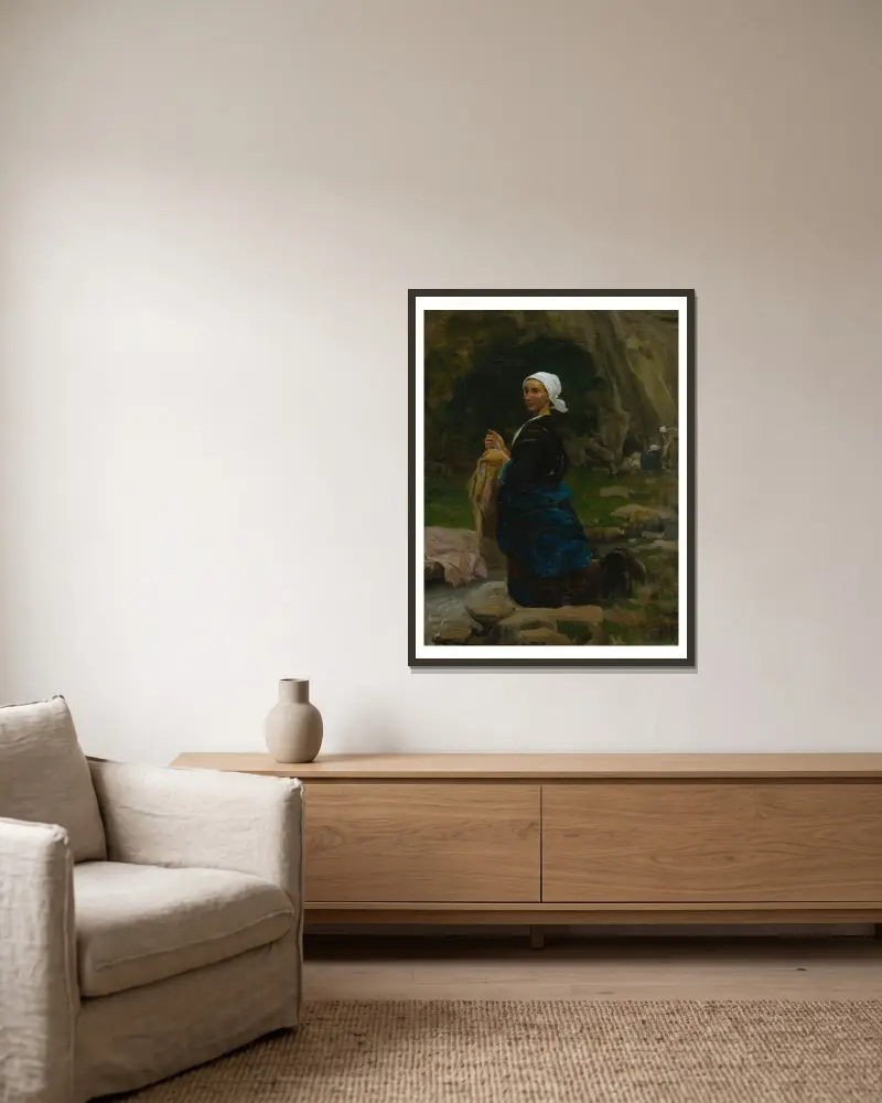 Brittany Washerwoman av Jules Breton inramad på en vägg
