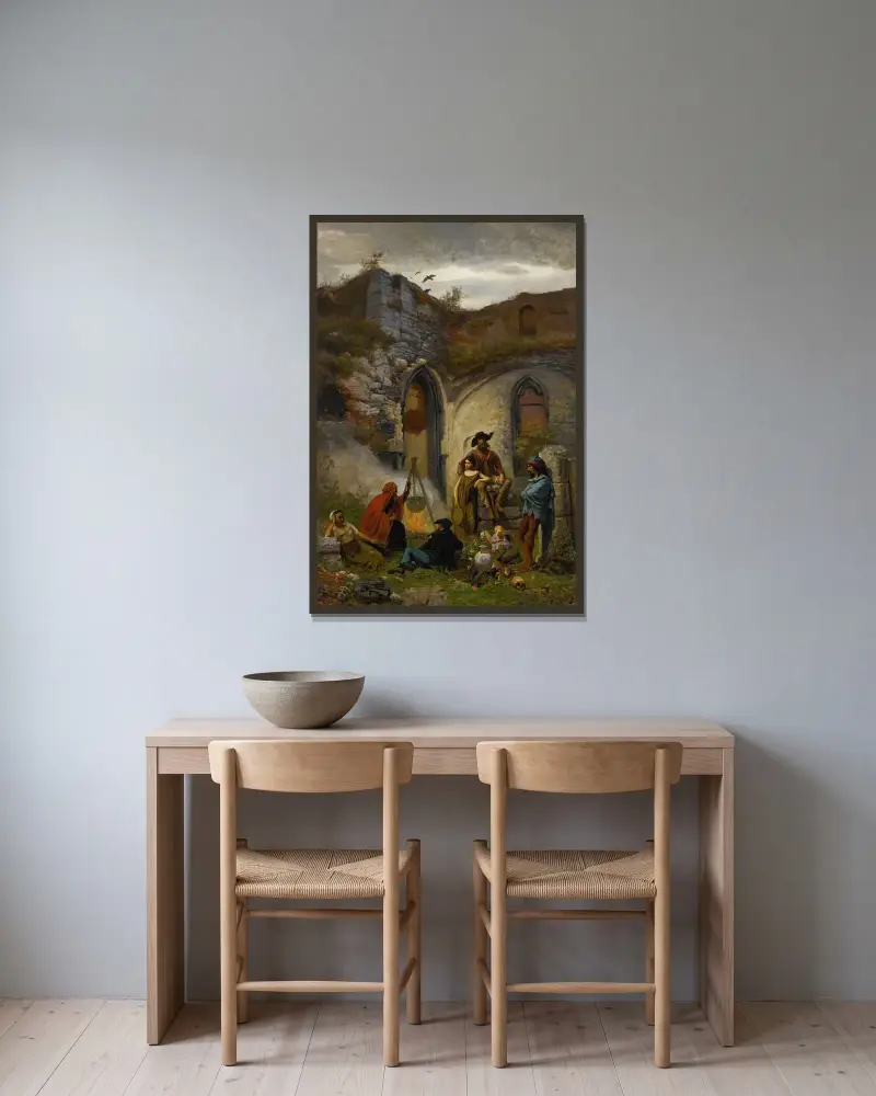 Romerskt läger i ruinerna av Saint-Bavon-klostret (Gent) av Jules Breton inramad på en vägg