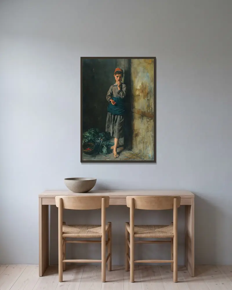 Kirschen essendes Mädchen von Jules Breton gerahmt an einer Wand