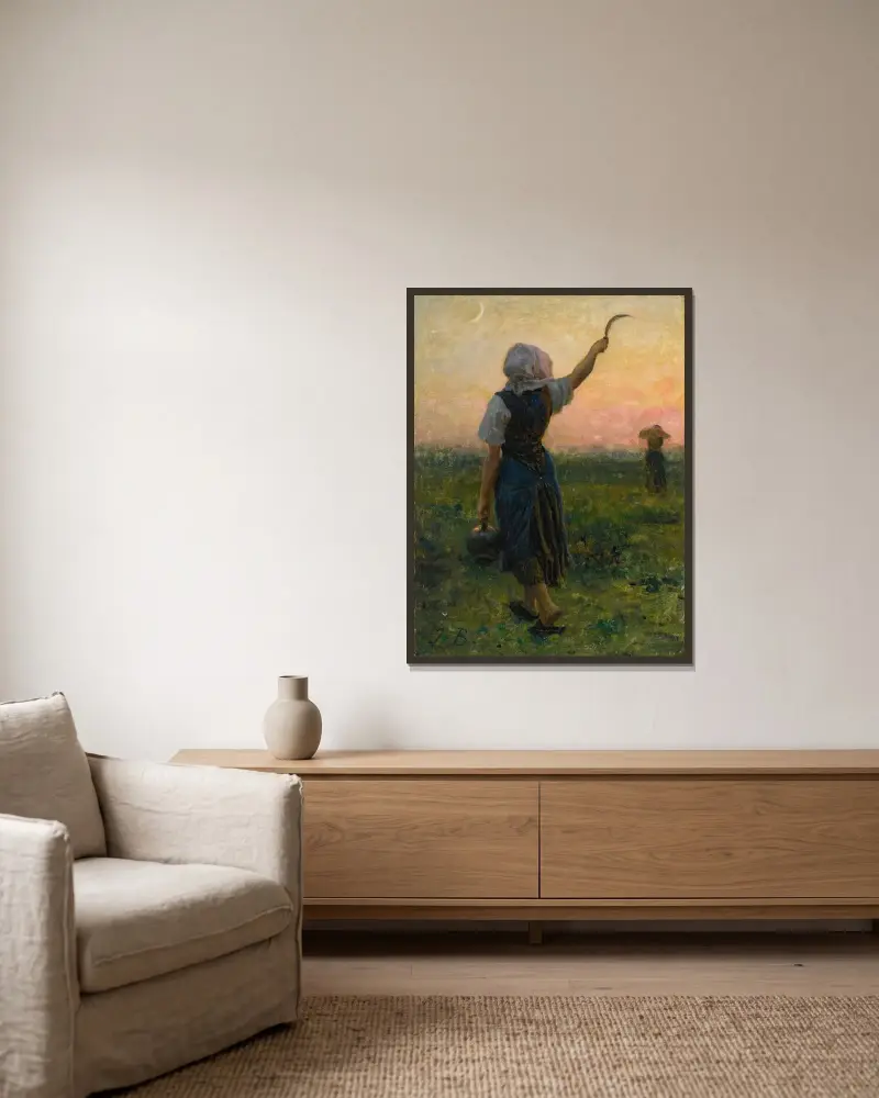 Arbetets slut av Jules Breton inramad på en vägg