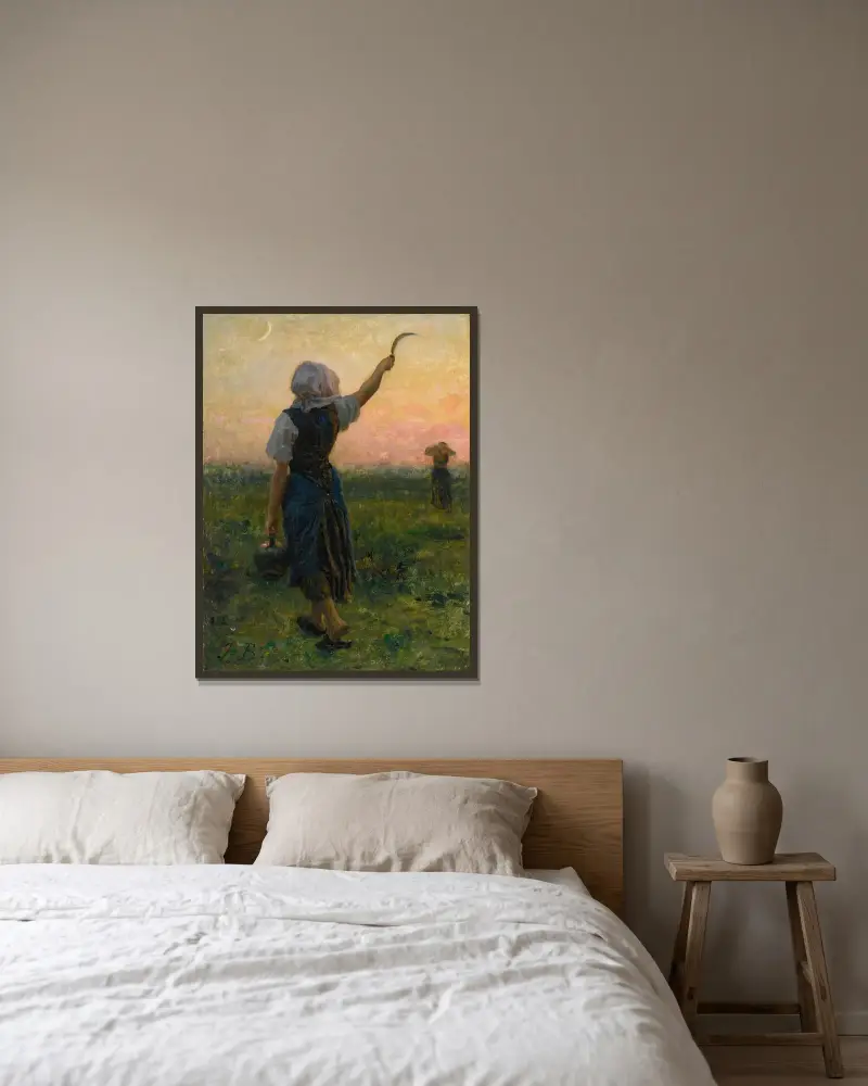Arbetets slut av Jules Breton inramad på en vägg