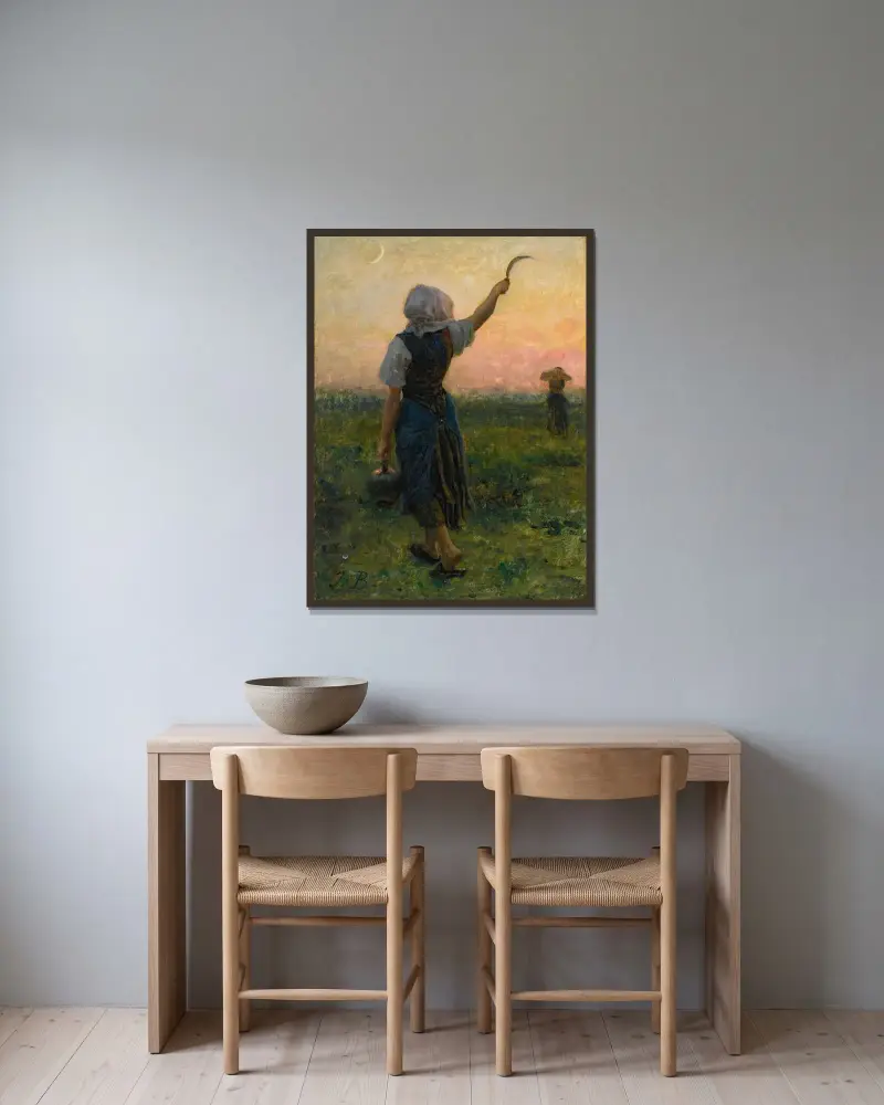 Arbetets slut av Jules Breton inramad på en vägg