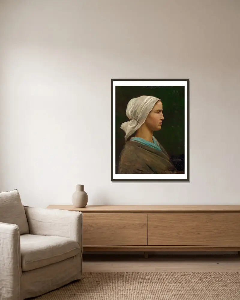 Jeanne Calvet av Jules Breton inramad på en vägg