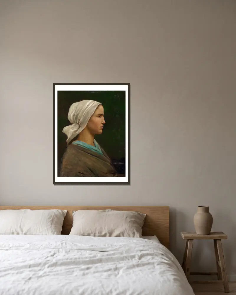 Jeanne Calvet av Jules Breton inramad på en vägg