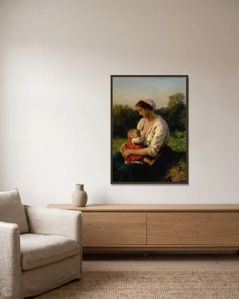 Jeune Mère Allaitant Son Enfant av Jules Breton inramad på en vägg