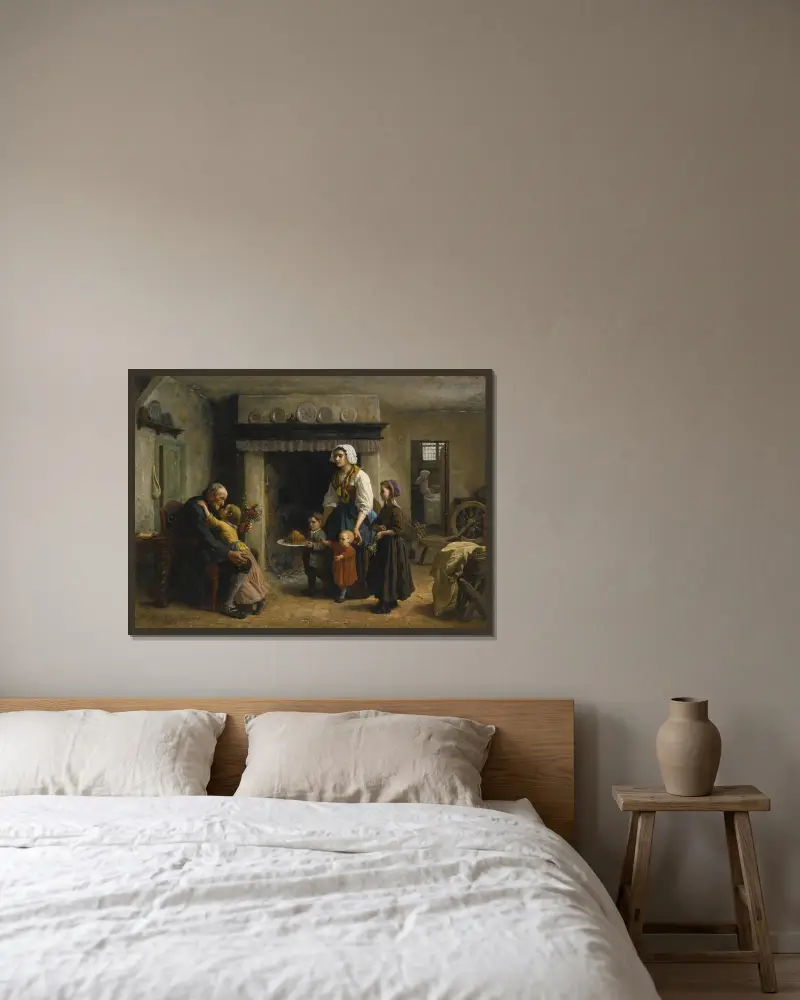Farfars fest av Jules Breton inramad på en vägg