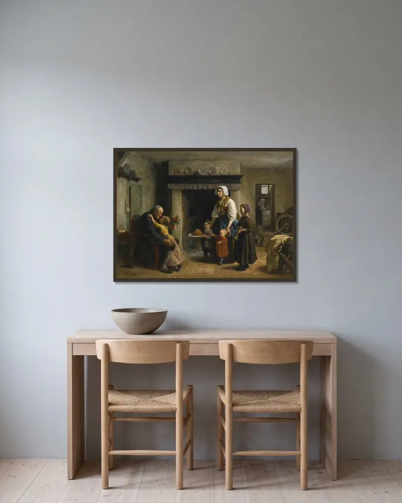 Farfars fest av Jules Breton inramad på en vägg