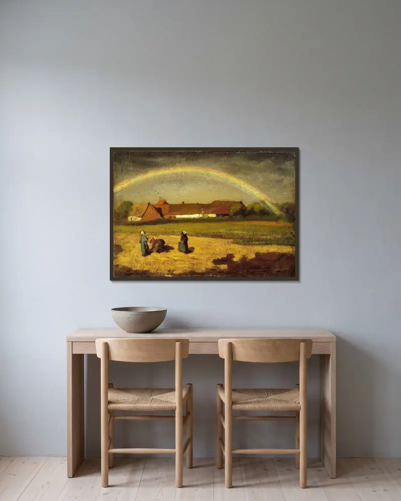 Regnbågen vid Courrières av Jules Breton inramad på en vägg