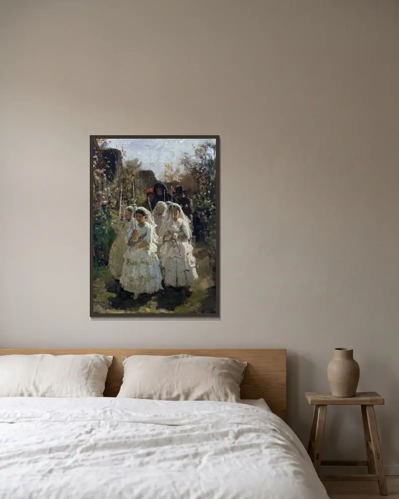 Les communiantes à Courrières av Jules Breton inramad på en vägg