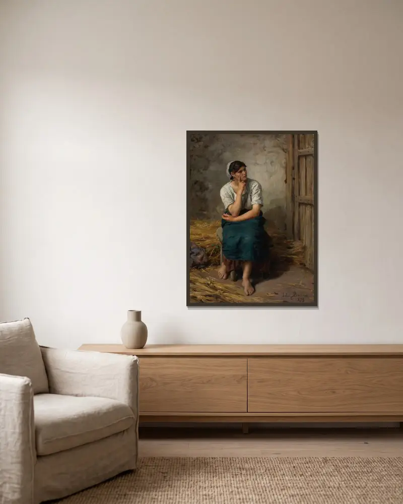 Vilande bondflicka av Jules Breton inramad på en vägg