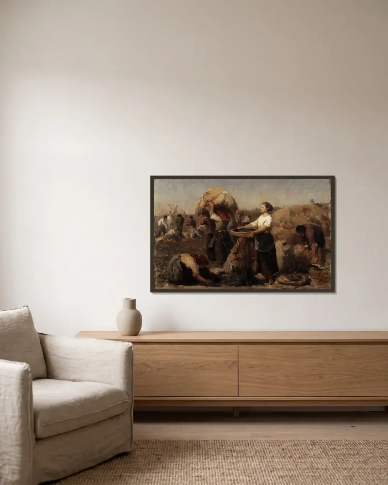 Vallmofält (studie) av Jules Breton inramad på en vägg