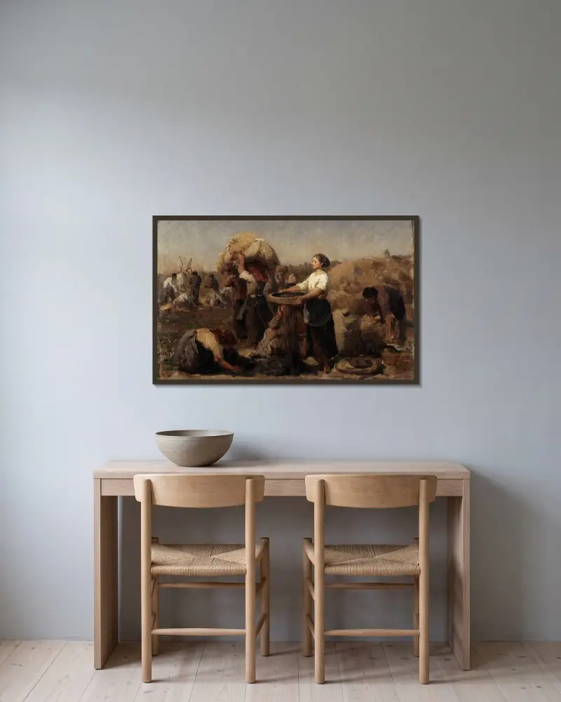 Vallmofält (studie) av Jules Breton inramad på en vägg